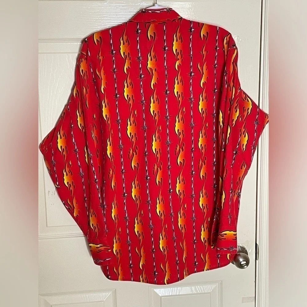 VTG PANHANDLE SLIM Brooks & Dunn Flames Barbed Wire guy fieri Western Shirt L‍﻿﻿ - Picture 8 of 9